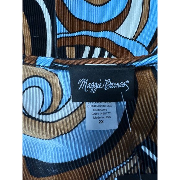 Maggie Barnes Womens Abstract Print Pleated Blouse With Black Layered Look Sz 2X - Picture 5 of 8